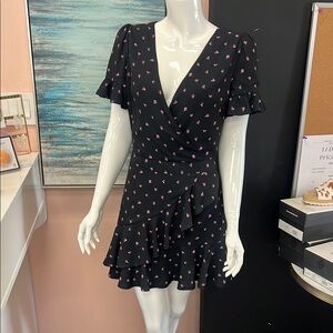 Chelsea28 Black Ruffled Mini Dress V-Neck Flutter Sleeves